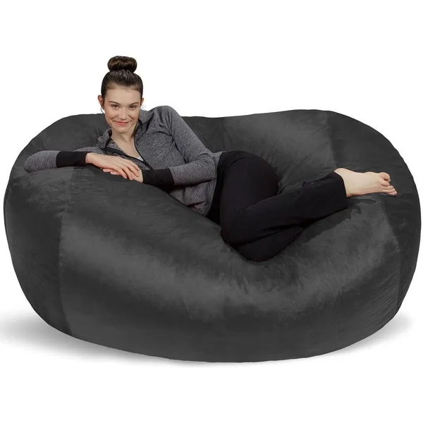 6-Foot Bean Bag Lounger Large Memory Foam Bag Chair Lounger - Black
