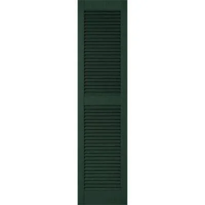 12 inchw x 26 inchh Lifetime Vinyl, Custom Straight Top Center Mullion, Open Louver Shutters, Midnight Green