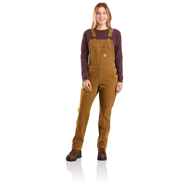 Carhartt Rugged Flex Twill Double Front Bib Overall, Brown, Large