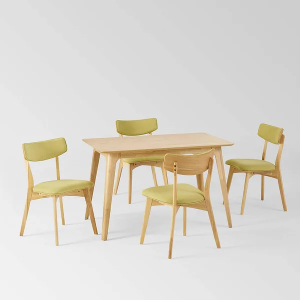 Megann Mid-Century 5-Piece Wood Rectangle Dining Set by Christopher Knight Home (Natural Oak + Green Tea)
