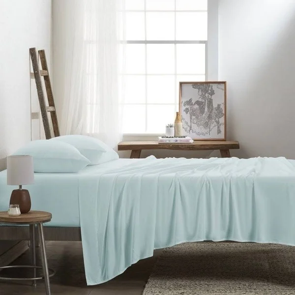 Becky Cameron Premium Rayon from Bamboo 4 Piece Luxury Bed Sheet Set (Queen - Light Blue)