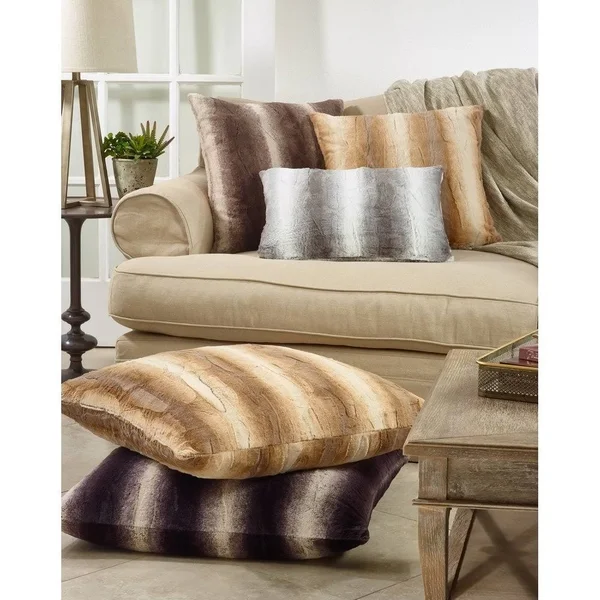 Saro Lifestyle Faux Fur Decorative Poly Filled Throw Pillow Grey 20 inchx20 inch Feather Down - Size: 20 x 20, Gray