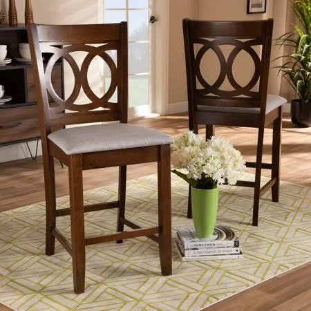 Baxton Studio Lenoir Modern and Contemporary Grey Fabric Upholstered Walnut Brown Finished Wood 2-Piece Counter Height Pub Chair