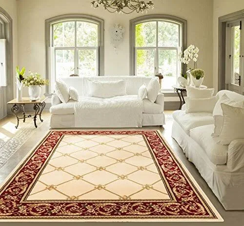 Patrician Trellis Ivory French European Formal Traditional 4x5 4x6 (3'11 inch x 5'3 inch Area Rug Easy to Clean Stain/Fade Resis