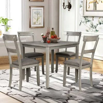 Mahoe 5 - Piece Dining Set Gracie Oaks Table Color: Light Gray, Chair Color: Light Gray