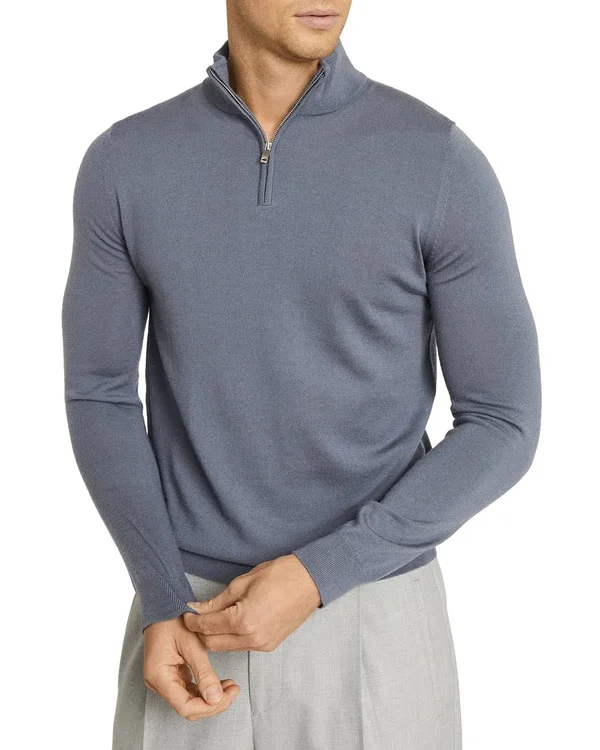 Reiss Blackhall - Merino Wool Zip Neck Jumper in Charcoal Mouline, Mens, Size Xs