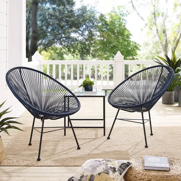 Sarcelles Modern Wicker Chairs (Set of 2) - Dark Blue