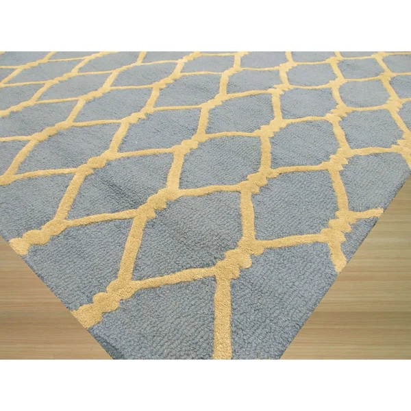 EORC VC1001BL Hand Tufted Wool Chain-Link Rug, 7&9 x 9&9, Blue