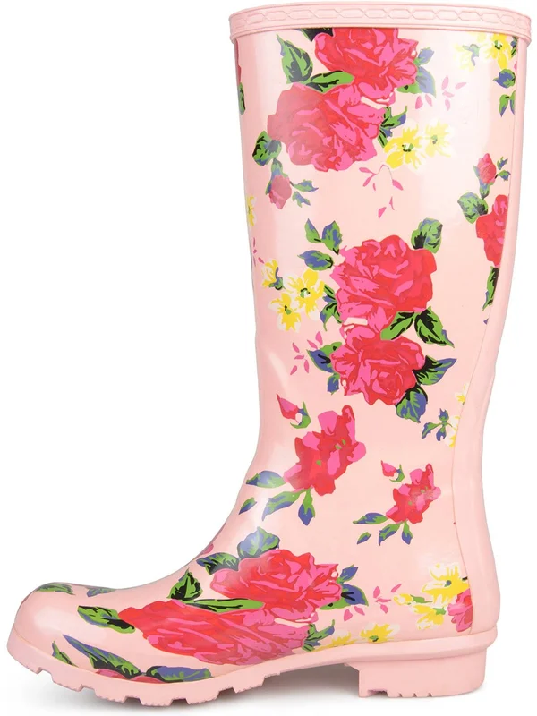 Journee Collection Women's Mist Mid Calf Rain Boot, Dot Rubber