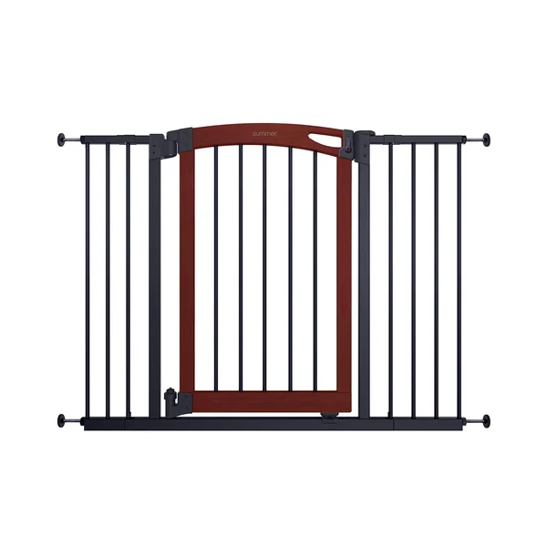 Summer Essex Craft Safety Baby Gate, Solid Wood Cherry Stain Arched Doorway with Charcoal Gray Metal Frame – 30” Tall, Fits open