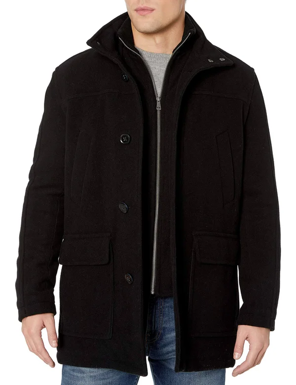 Cole Haan Signature Men's Wool Plush Car Coat with Attached Bib