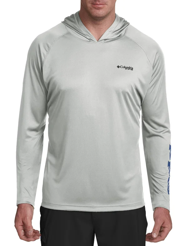 Columbia Men's PFG Terminal Tackle Hoodie - Cool Grey - Vivid Blue Logo