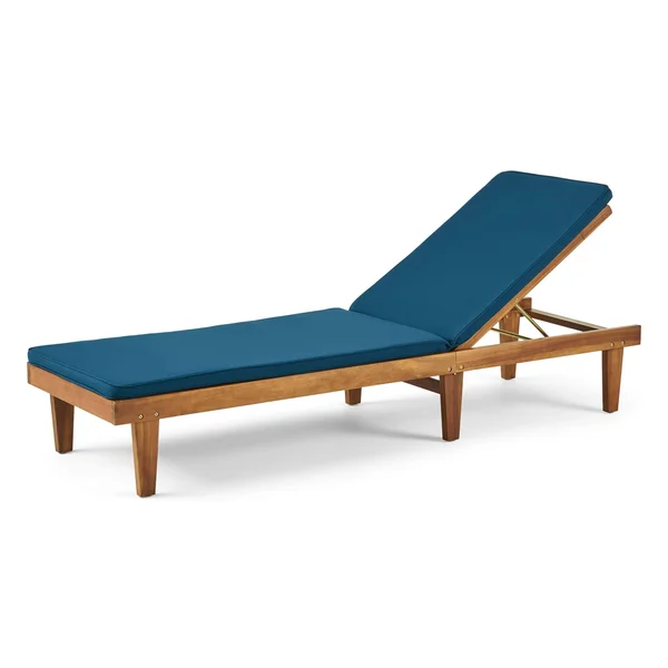 Tevion Outdoor Acacia Wood Chaise Lounge and Cushion Set Teak