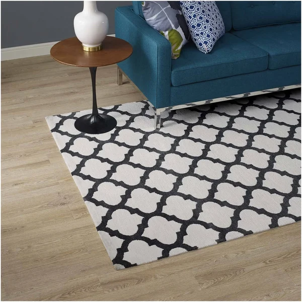 Modway Lida Moroccan Trellis 5x8 Area Rug - Ivory and Charcoal
