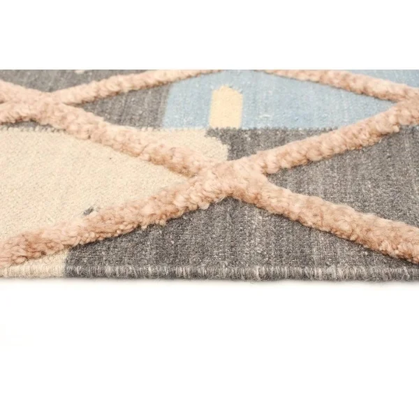 Hand Woven Cambridge Beige, Dark Grey Wool Kilim 5&0x22 x 7&10x22