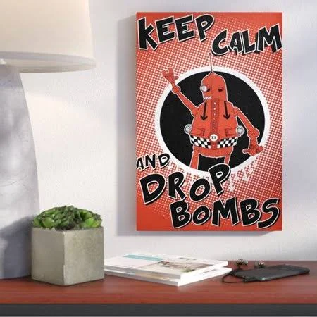 Wrought Studio 'Keep Calm and Drop Bombs' Giclee Graphic Art Print on Canvas - Red