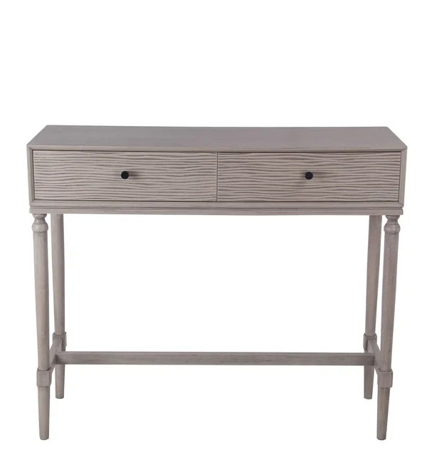 Benjara 2 Drawer Wooden Console Table with Turned Legs - Taupe Gray