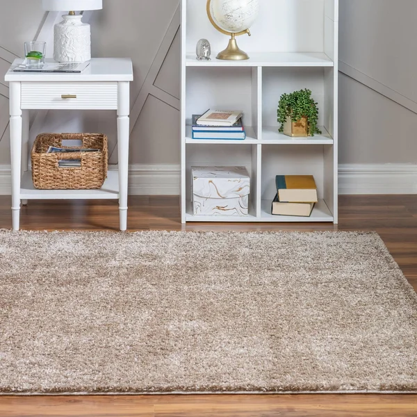 Soft Solid Shag Khaki 5 ft Square Area Rug