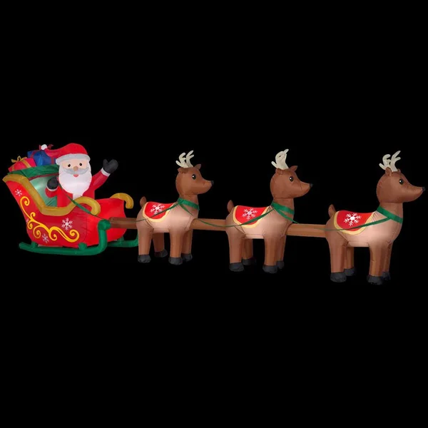 Home Holiday Accent Inflatable Santa in Sleigh with Reindeers Airblown LED Pre Lit Christmas Decor