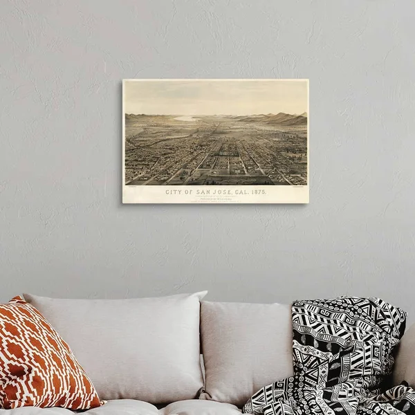 Vintage Birds Eye View Map of San Jose, California, Canvas Wall Art, 30x20, Great Big Canvas