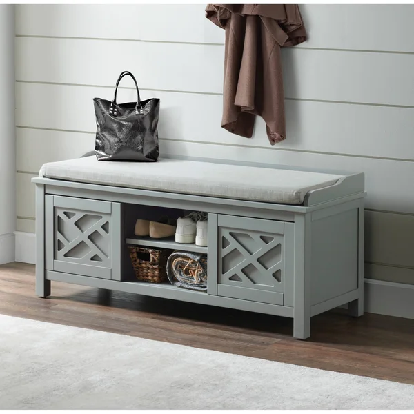 Alaterre Furniture Coventry Gray 45x22W Wood Storage Bench with Cushion