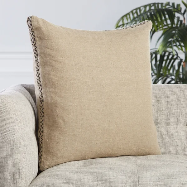 Ismay Border Pillow - 24x22x24x22 Polyester Fill - Beige/Dark Grey