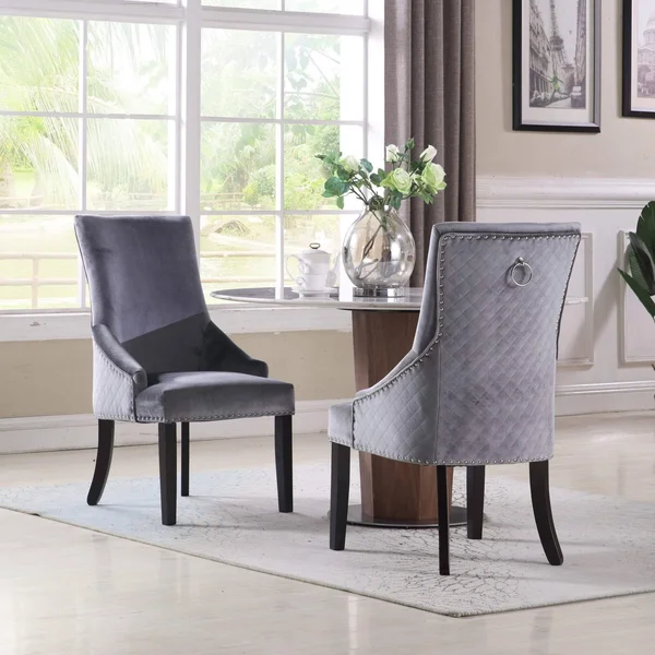 Iconic Home Machla Dining Chair Velvet Upholstered (Set of 2) Grey