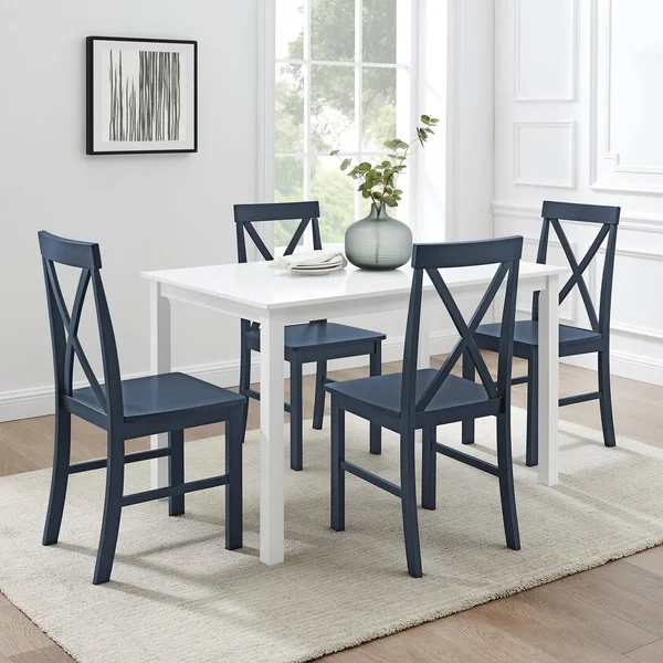 Porch & den 5-Piece Dining Set with X-Back Side Chairs - Grey - White