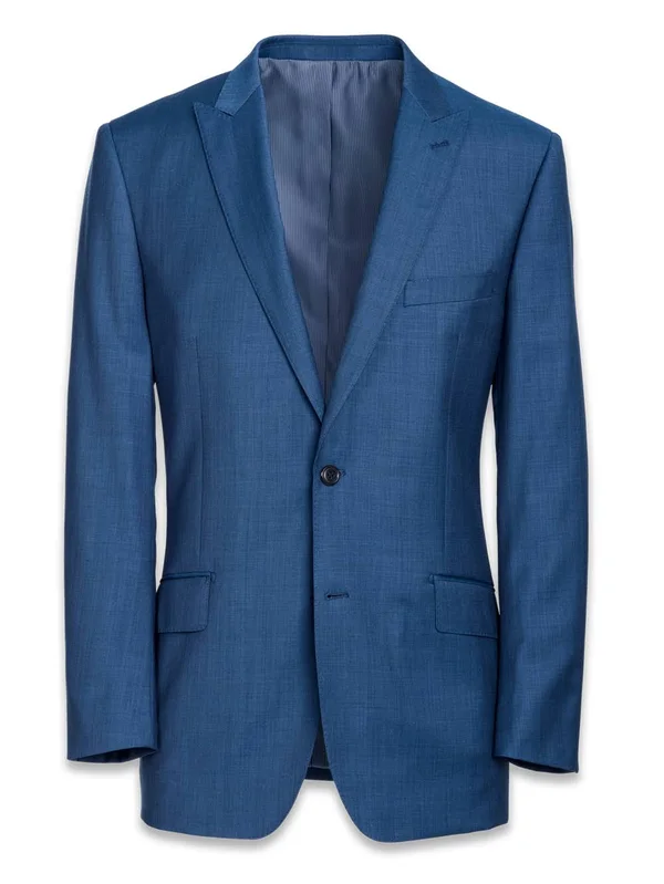 Men's Suit - Classic Fit in Solid Slate Blue Sharkskin, Paul Fredrick