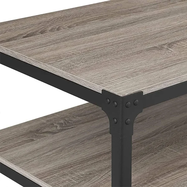 Walker Edison Angle Iron Rustic Wood Coffee Table - Grey Wash