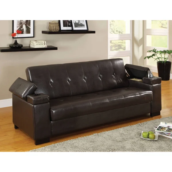 Furniture of America Tash Contemporary Brown Faux Leather Sofa Bed - Dark Espresso