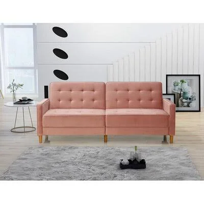 Square Arms - Modern Velvet Upholstered Sofa Bed, Pink (78x22Lx37x22Wx34x22H) Mercer41