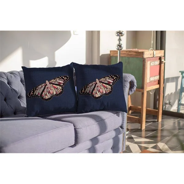 Rustic Butterfly Broadcloth Zippered Pillow Denim Blue 20x22x20x22