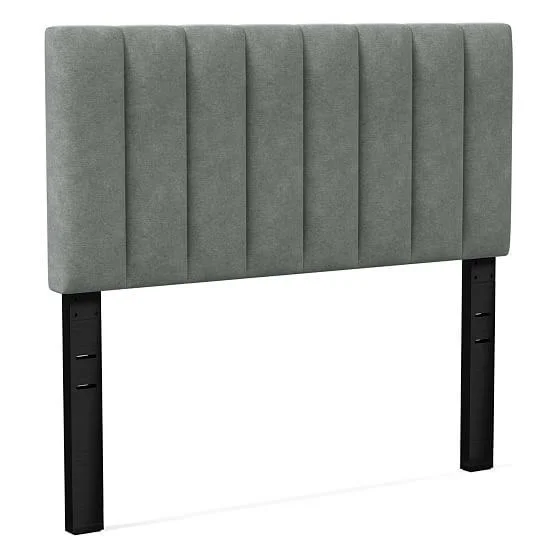 Channel Tufted Headboard - Queen, Distressed Velvet, Mineral Gray