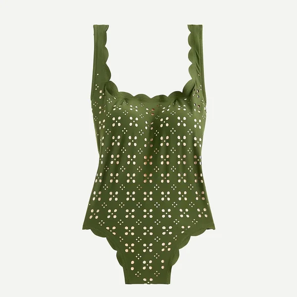 J.Crew Womens Scalloped One-Piece Swimsuit in Laser-Cut Eyelet (Size 12)