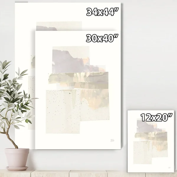 Designart 'Geometric Neutral Form III' Shabby Chic Premium Canvas Wall Art - Grey - 44 in. Wide x 34 in. High