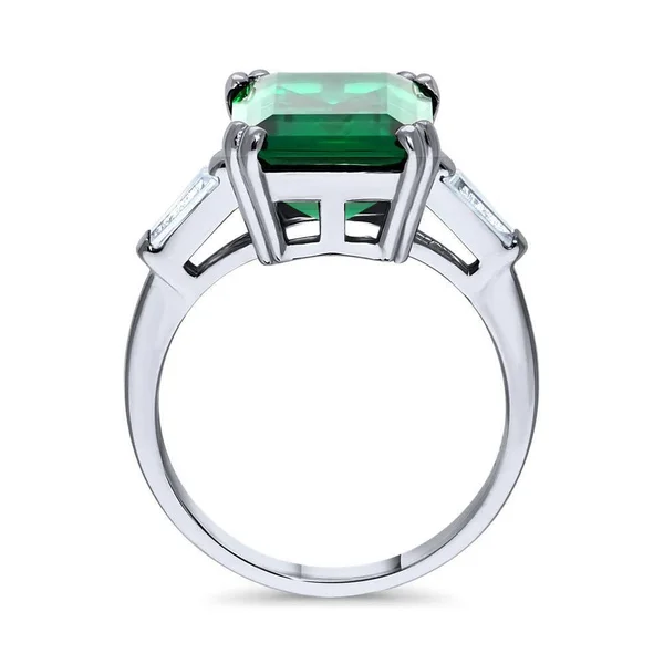 BERRICLE Sterling Silver Emerald Cut Cubic Zirconia CZ Statement Solitaire Cocktail Fashion Right Hand Ring Size 5.5 - Holiday G