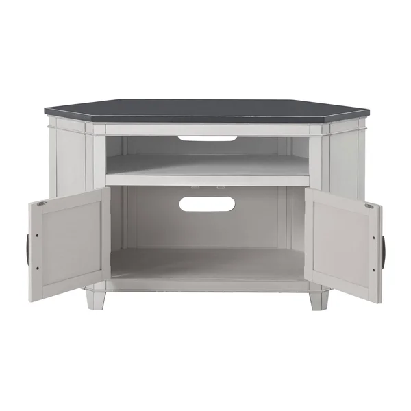 50 inch Wooden TV Stand with Open Shelve, Gray and Antique White