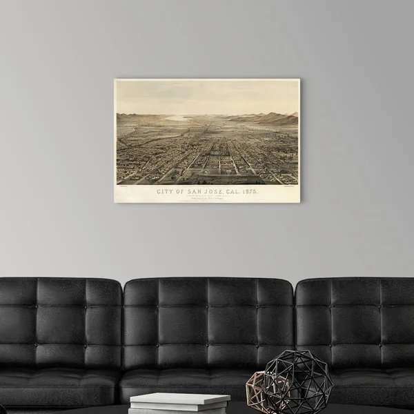 Vintage Birds Eye View Map of San Jose, California, Canvas Wall Art, 30x20, Great Big Canvas
