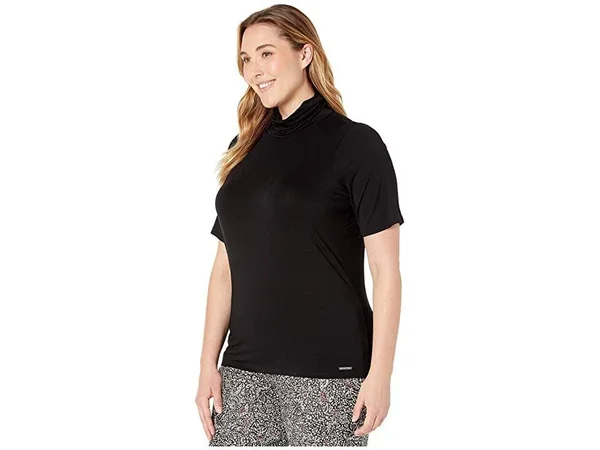 Michael Michael Kors Women's Short Sleeve Mock Neck Top - Black - 2x