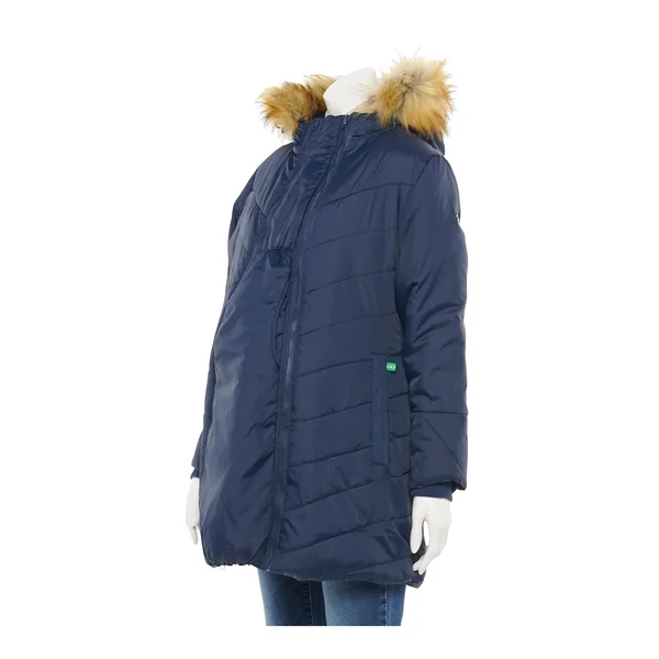 Women's Modern Eternity Faux Fur Trim Convertible Puffer 3-in-1 Maternity Jacket, Size Medium - Blue