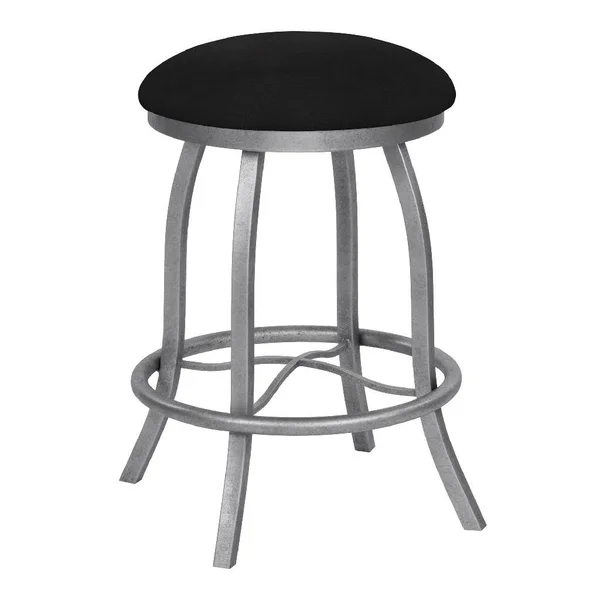 Taylor Gray Home Hannah 30x22 Bar Height Metal Backless Swivel Barstool in Dillon Black Faux Leather & Silver Bisque Finish