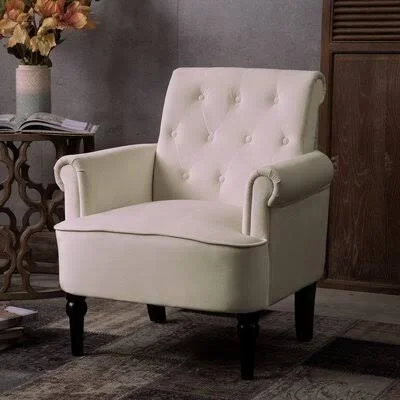 Wike 29'' Wide Tufted Velvet Armchair Alcott Hill Fabric: Off White Velvet