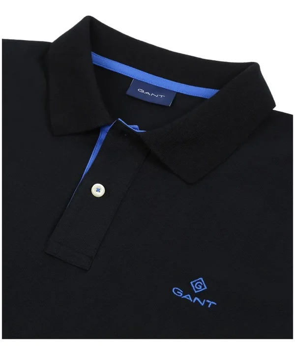 Gant Contrast Collar Pique Rugger Men's Polo Shirt - Black