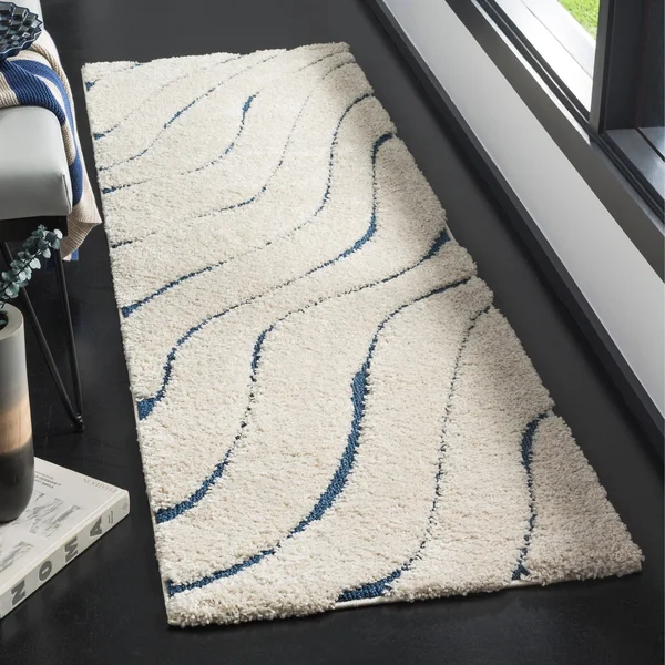 Safavieh Florida Shag SG472-1165 Cream, Blue Rug 2&3x22 x 7& Runner