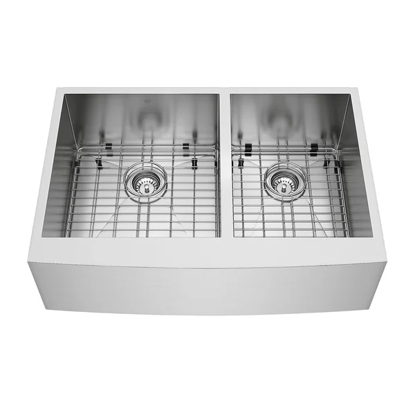 VIGO 33-inch Farmhouse Stainless Steel Kitchen Sink, Two Grids and Two Strainers