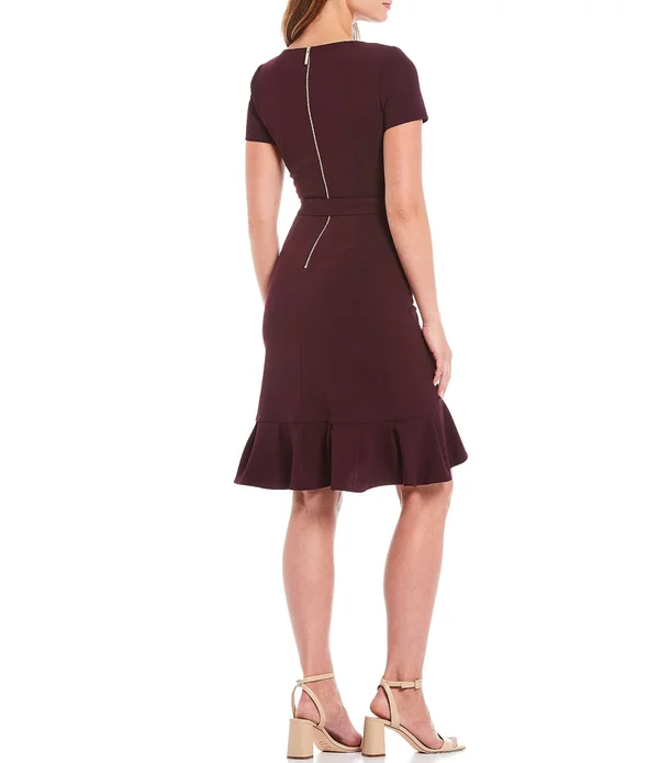 Calvin Klein Women's Ruffle Hem Belted Dress - Cream, 14