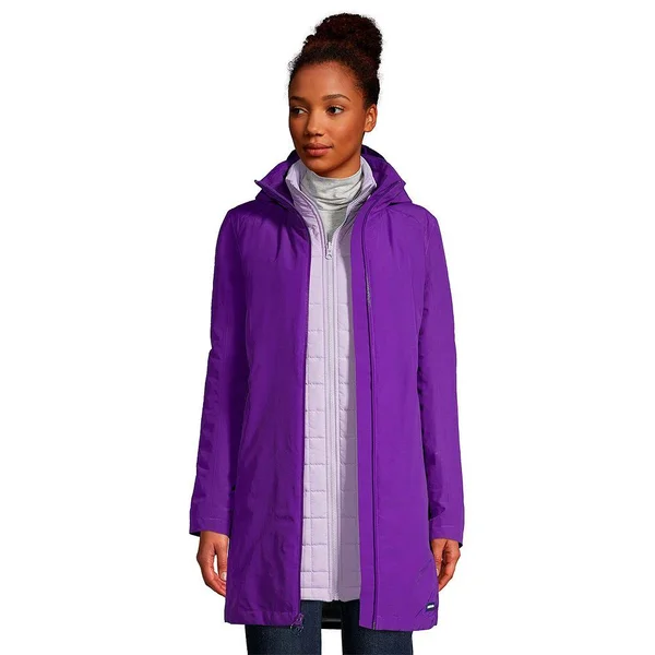 Women's Lands& End Squall 3 in 1 Waterproof Winter Long Coat with Hood, Size: XL Tall, Purple