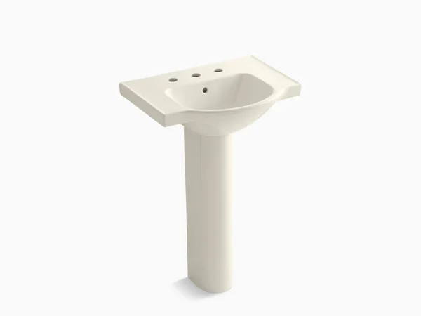 KOHLER K-5266-8-96 Veer 24 In. Pedestal Bathroom Sink with 8 In. Widespread Faucet Holes - Biscuit