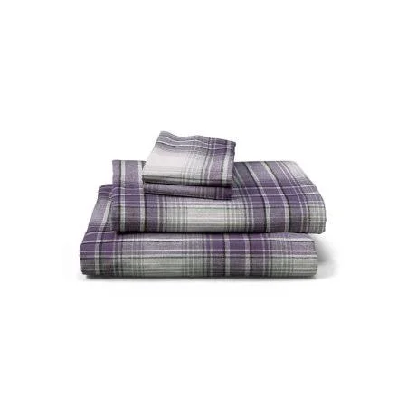 Eddie Bauer Unisex-Adult Portuguese Flannel Sheet Set - Plaids & Heathers, Size: King, Purple